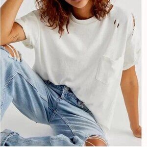 Free People We the Free White Take it Easy Destroyed Holey Tee M